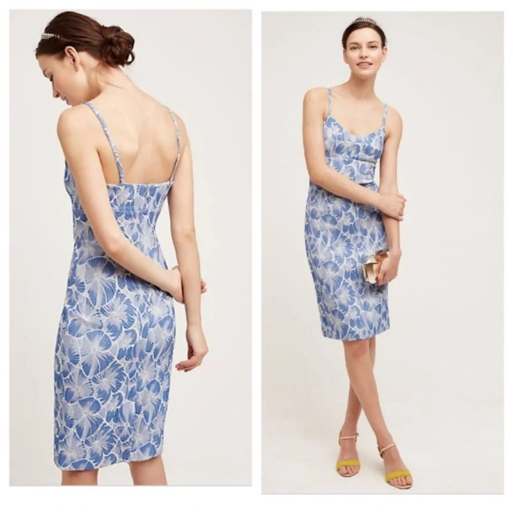 Anthropologie Blue and White Floral Dress - Picture 1 of 7